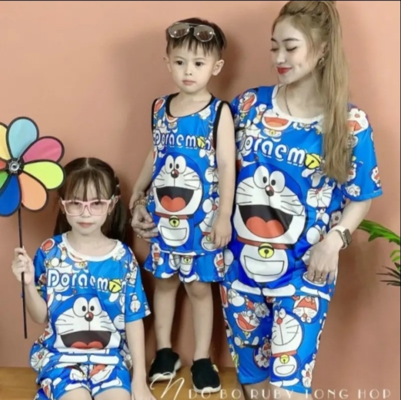 Đồ bộ bé trai in 3D sắc nét mẫu Doraemon sát nách