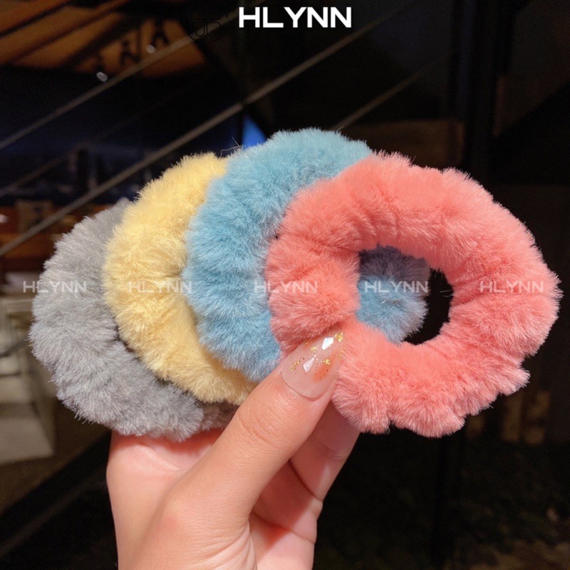 Chun Cột Tóc Scrunchies Lông