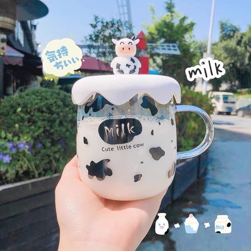 Cốc Ly Bò Sữa Thủy Tinh 450ml Siêu Cute