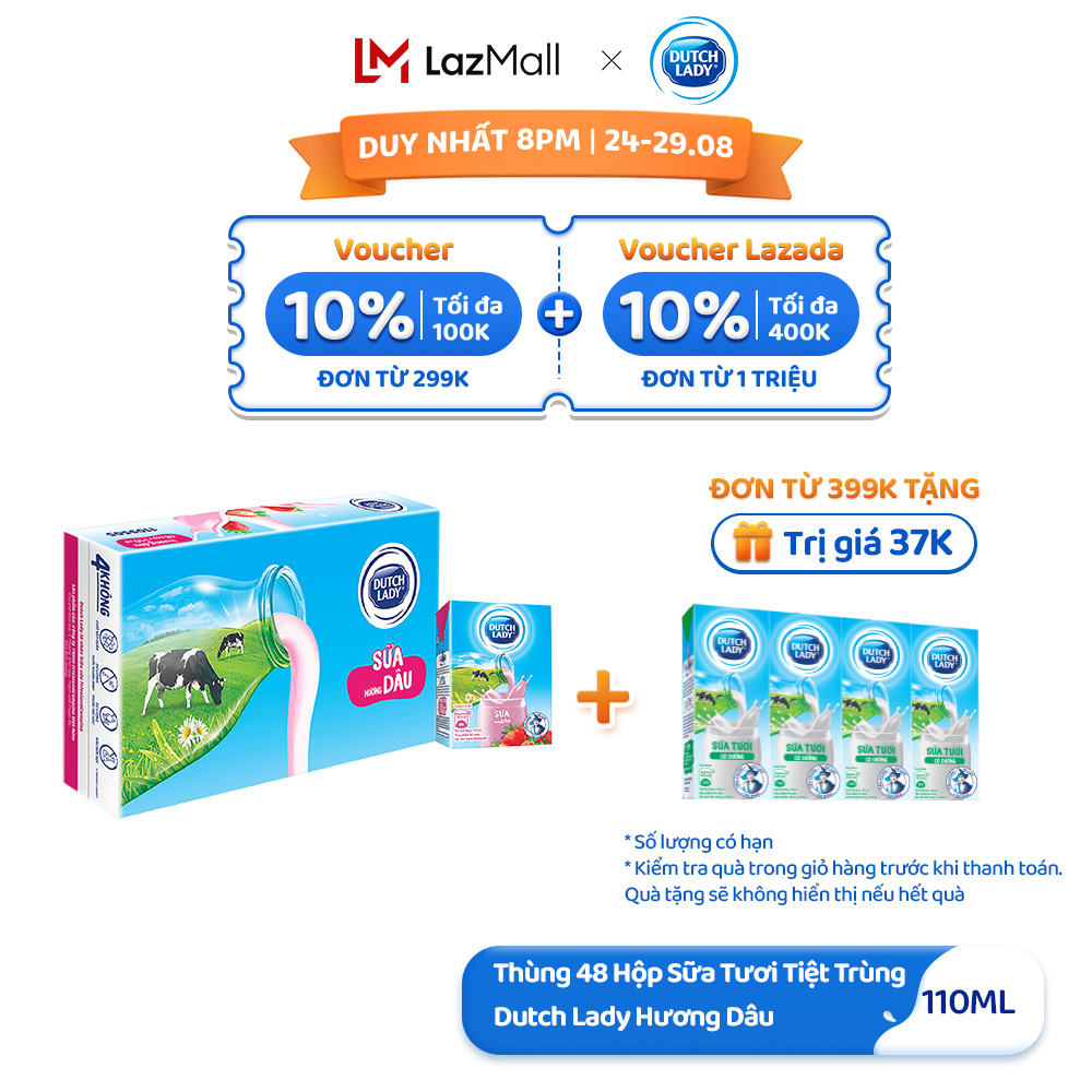 Thùng 48 Hộp Sữa Tươi Tiệt Trùng Dutch Lady Cô Gái Hà Lan Hương Dâu 110ml (48x110ml)
