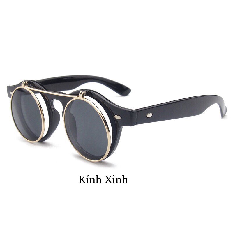 Kính Râm, Kính Mát Nam Nữ Mắt Tròn 2 Lớp Tròng 2in1 Bật Nắp Cao Cấp Đi Ngày Và Đêm