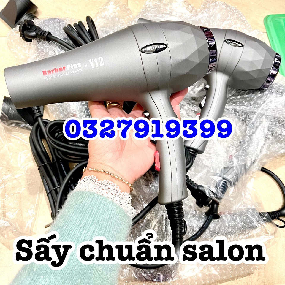 Barber Plus Máy sấy tóc V12 2600W cao cấp 3m3và 2 đầu sấy tạo kiểu cho mái tóc bóng mượt và không bị xoăn rối