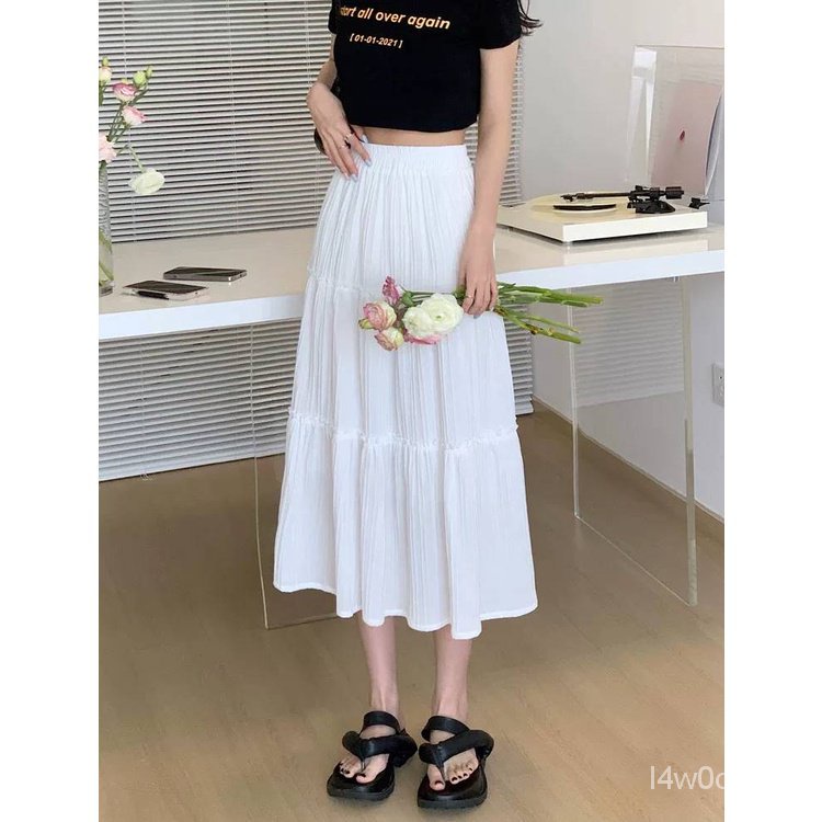 Chân váy xòe form dài vintage nữ nhún viền tiểu thư