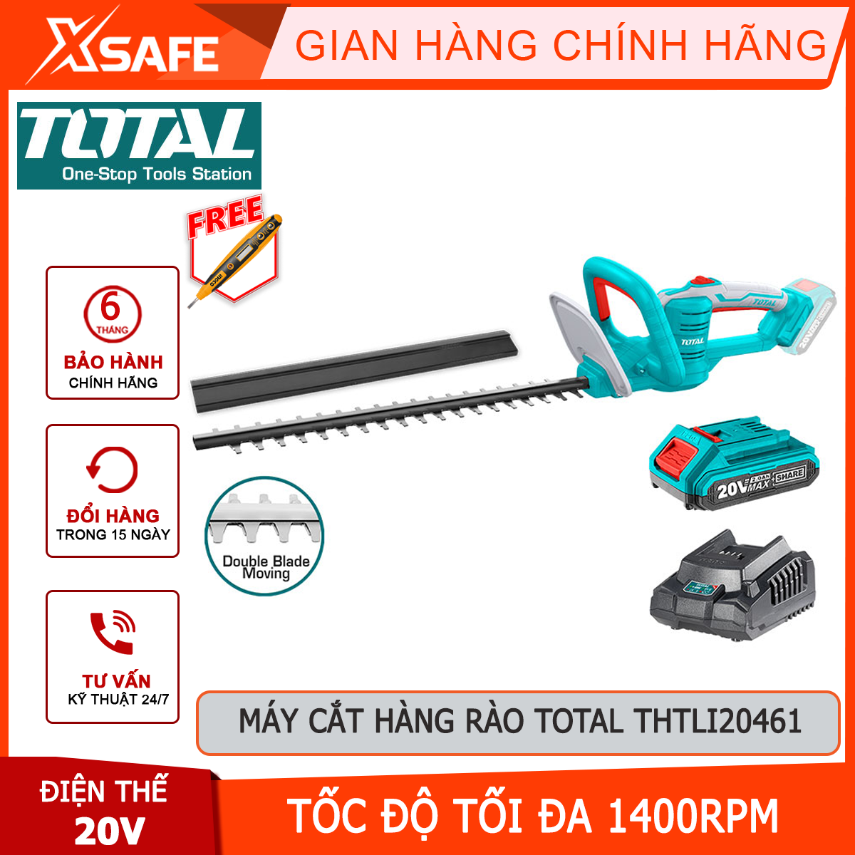Cutting Machine fence battery total THTLI20461 | machine cut pruning shears fence voltage battery 20V maximum speed 1400 rpm/min 450mm blade length pruning shears tree bonsai, flower leaf