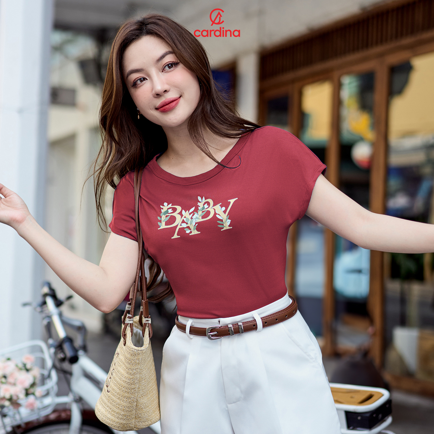 Áo thun nữ CARDINA chất liệu tăm lạnh cổ áo thuyền thoáng mát kiểu dáng nhẹ nhàng trẻ trung 4AFC04