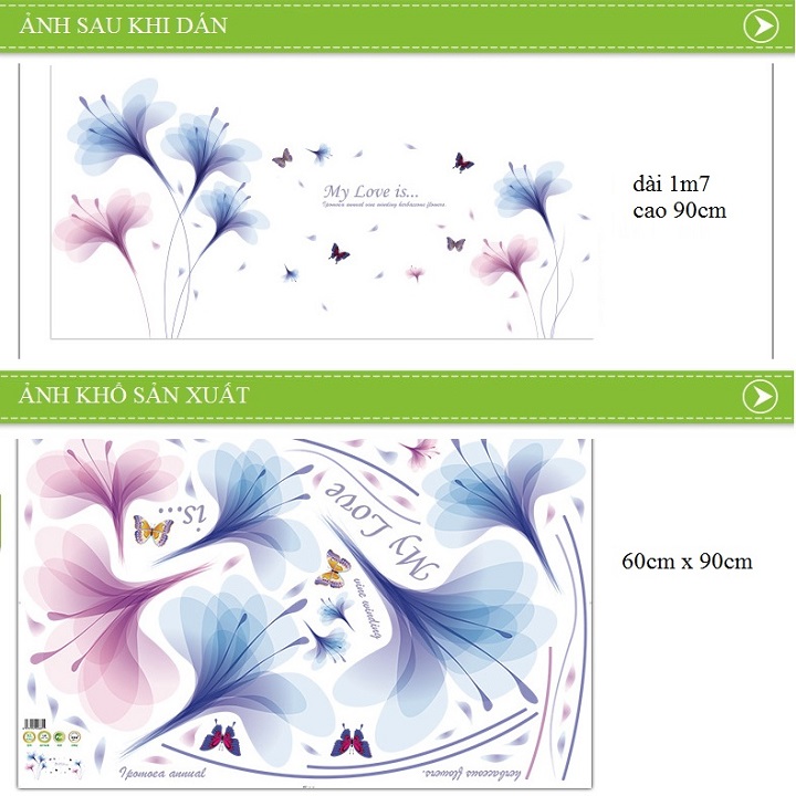 Decal dán tường Hoa cánh mỏng xanh