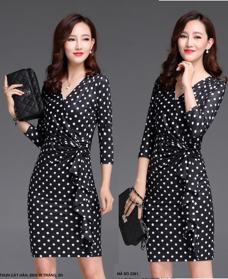 Mydu Shop | Ms 2261 Party Dress with Light Polka Dots, Flattering Waist, Elegant Figure