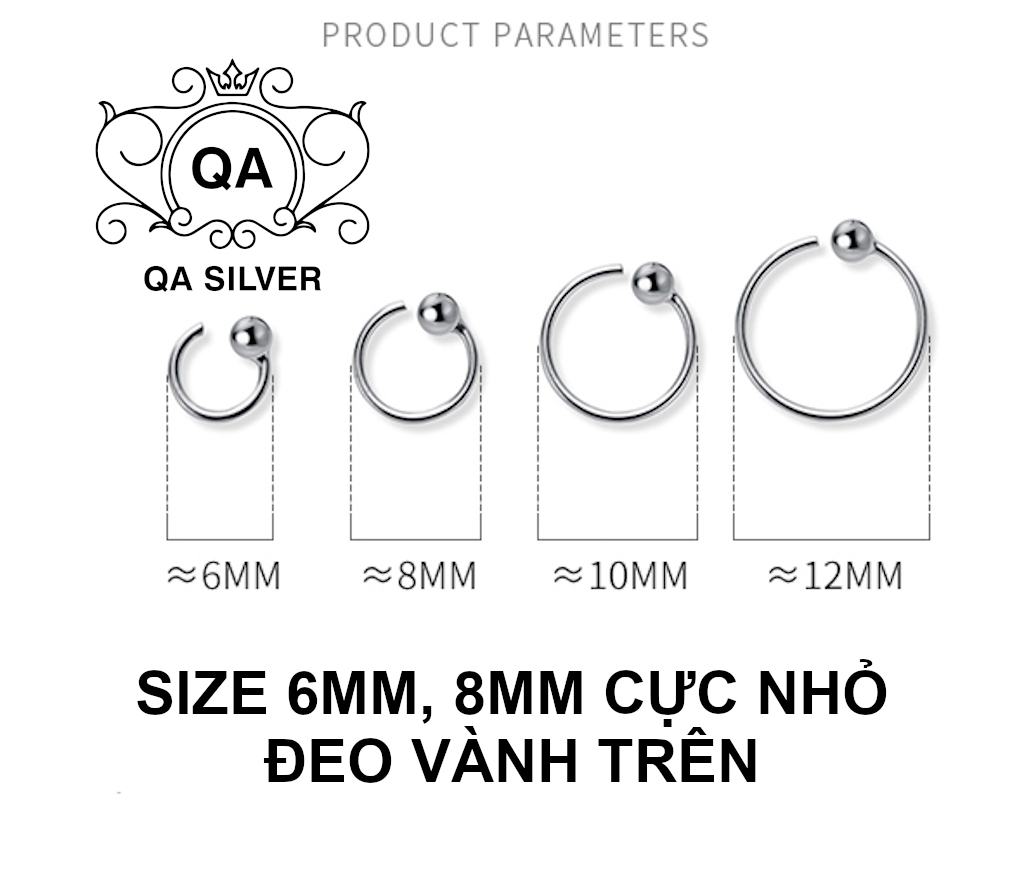 Khuyên tai bạc 925 bi móc chữ C bông tròn nam nữ kẹp vành tối giản S925 C-SHAPED QA SILVER Earrings EA190505