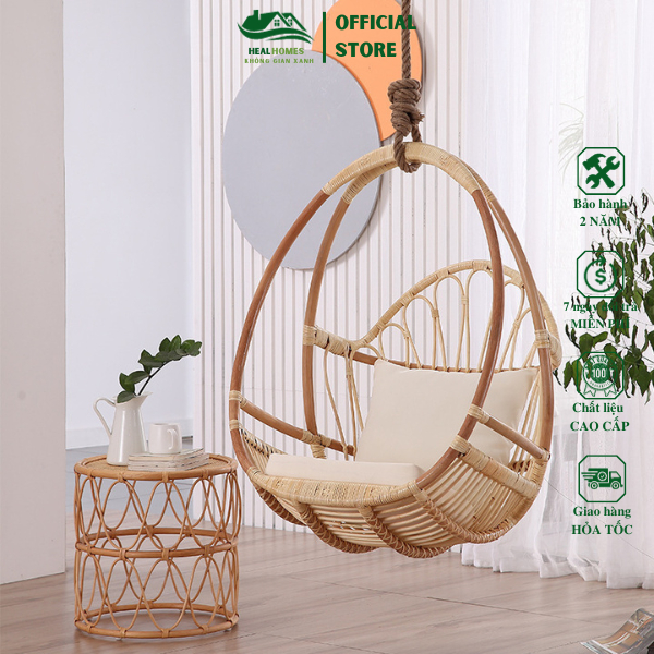 Xích đu mây cao cấp, derco sân vườn, trang trí ban công, đồ chơi cho bé, ghế tổ chim cho bà bầu thư giãn / HealHomes