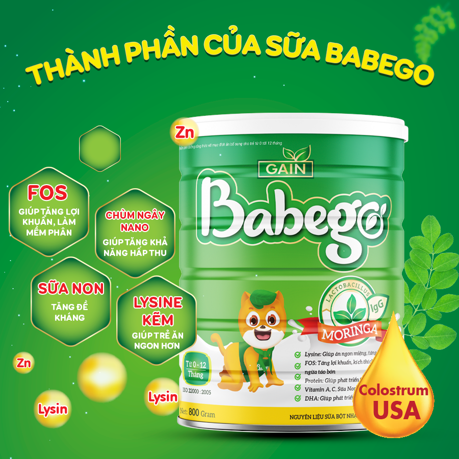 Sữa mát tăng cân, trị táo bón Babego 800g (0-12 tháng)
