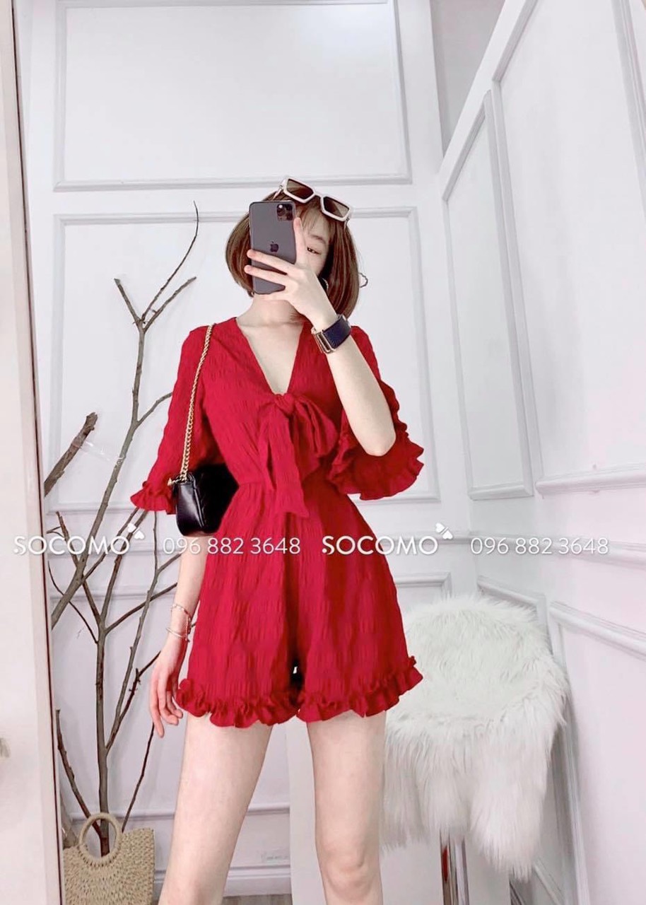 [HCM]Jum đùi cột nơ cổ áo tay loe bèo cực đẹp