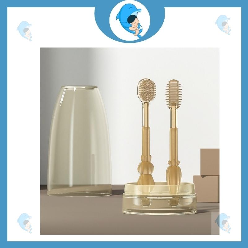 Set bàn chải và rơ lưỡi silicon chăm sócr răng miệng cho bé từ 0-18m