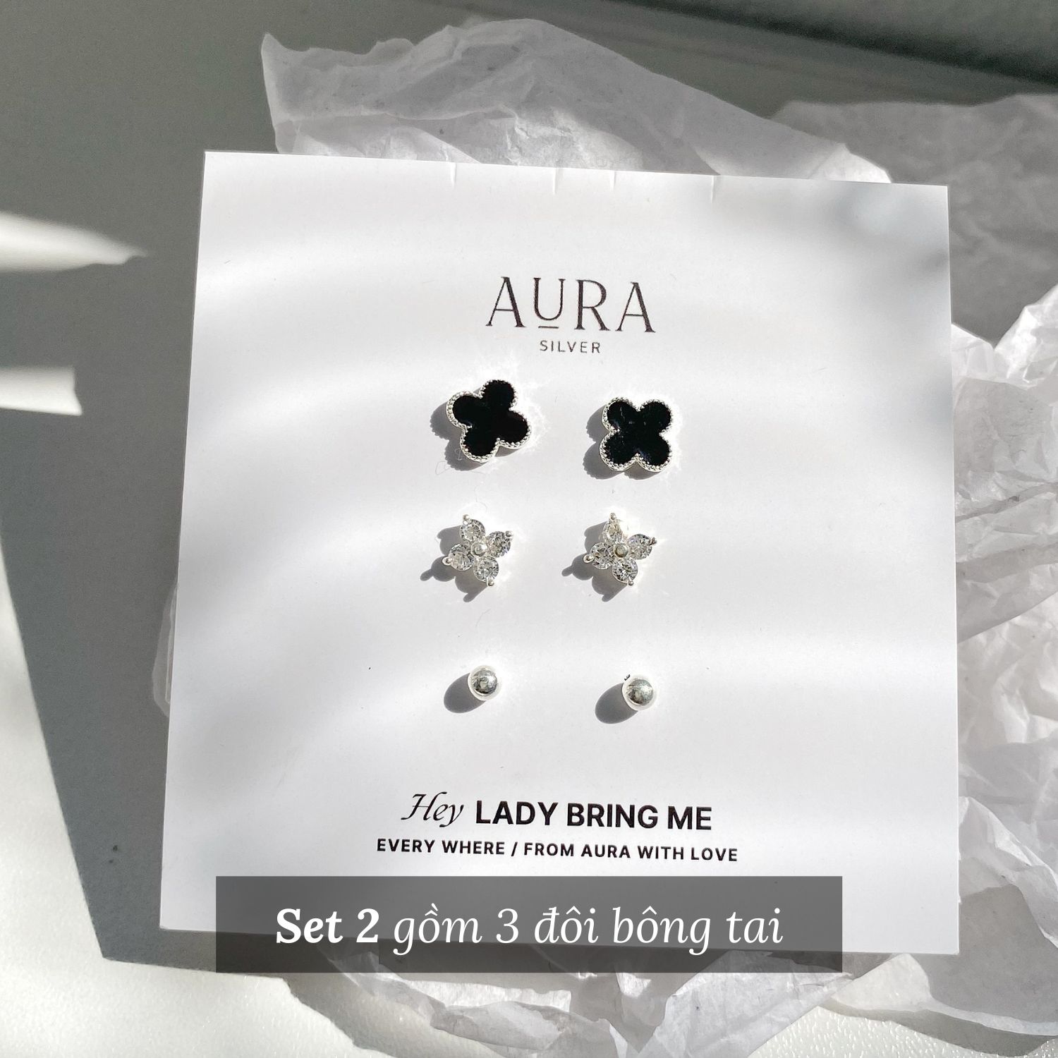 Set 3 đôi khuyên tai cá tính đơn giản-aurasilver-kt34