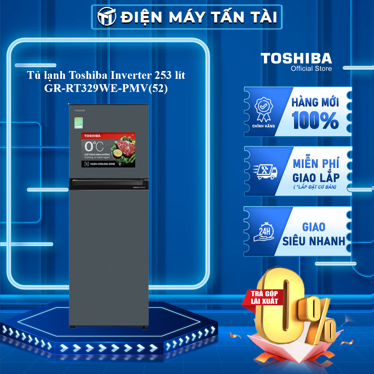 Tủ lạnh toshiba inverter 253 lít gr-rt329we-pmv - bảo quản thực phẩm với công nghệ multi air flow ngăn cooling zone 0°c - giao toàn quốc - freeship hcm
