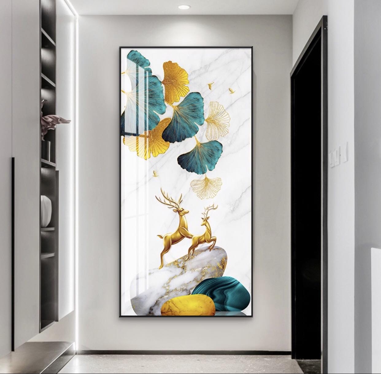 [Tặng kéo] Tranh thêu kín Hươu Tài Lộc May Mắn - kích thước:125x63cm ( tranh chưa thêu)