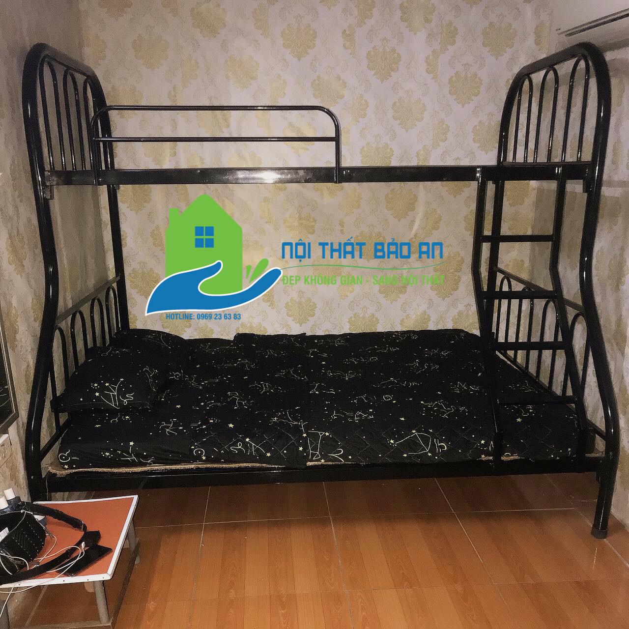 [HCM] Giường sắt hai tầng Đại Thành tầng trên 1m tầng dưới 1m4 màu Đen, hàng giá xưởng lắp ráp vận chuyển tận nhà