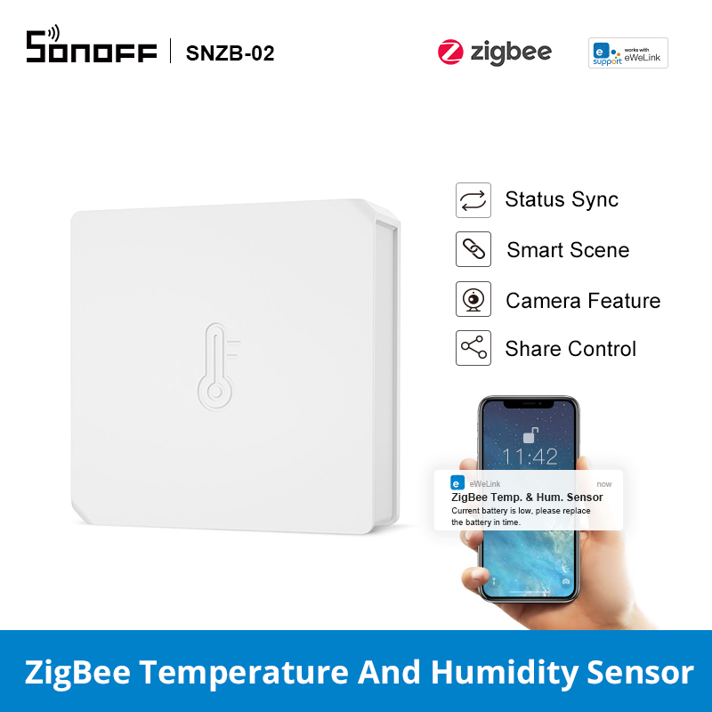 Cảm biến thông minh mitos Sonoff SNZB-02, cảm biến nhiệt độ và độ ẩm ZigBee, hoạt động an toàn và đáng tin cậy trong buổi hòa nhạc với cầu Sonoff ZigBee
