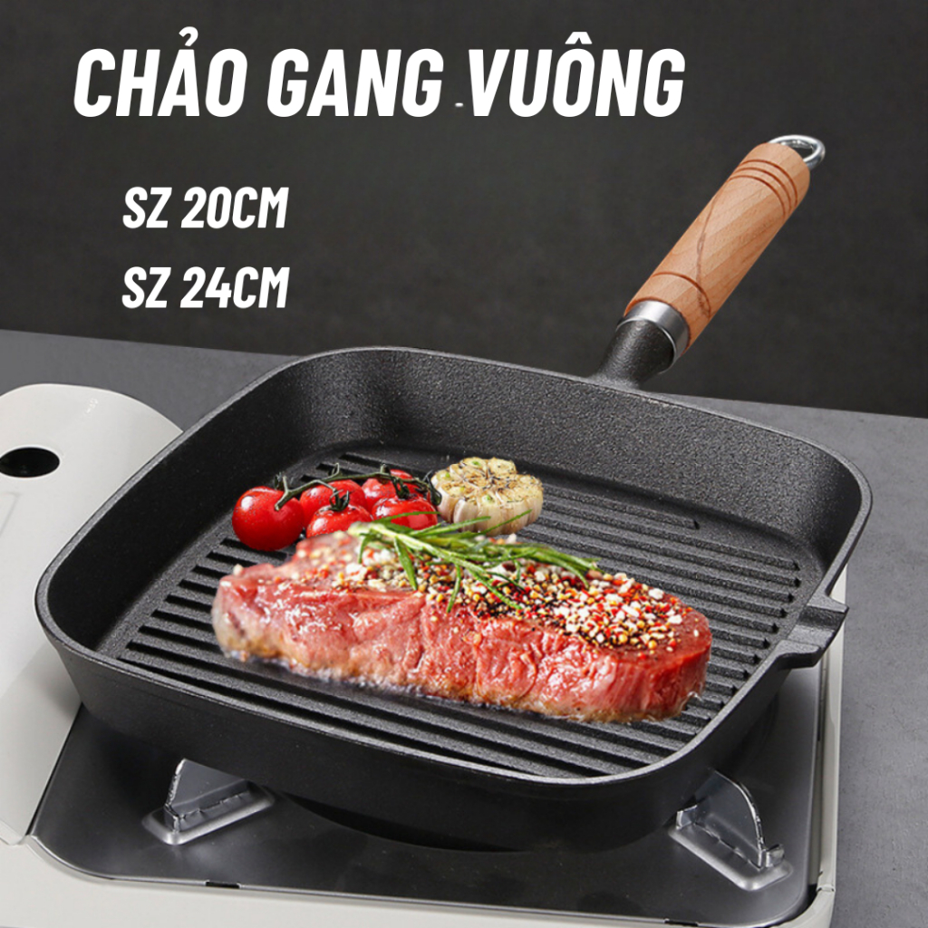 Chảo Nướng BBQ Hàn Quốc 22CM, Chảo Gang Đúc Thủ Công Siêu Chắc Chắn, Áp Chảo Bò Bít Tết Biến Bạn Thành 1 Đầu Bếp Khi Mua Nó