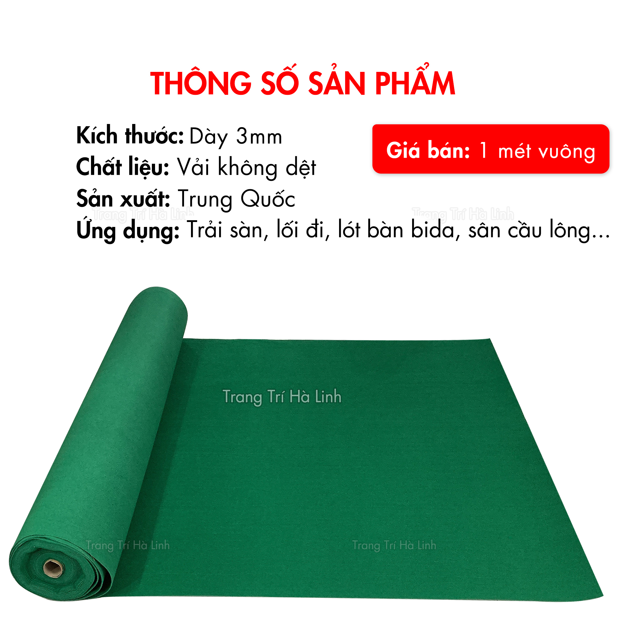 Thảm nỉ cuộn trải lót nền, thảm trải sàn nhà, phòng ngủ, phòng khách nhiều màu đẹp giá rẻ dày 3mm - Trang Trí Hà Linh