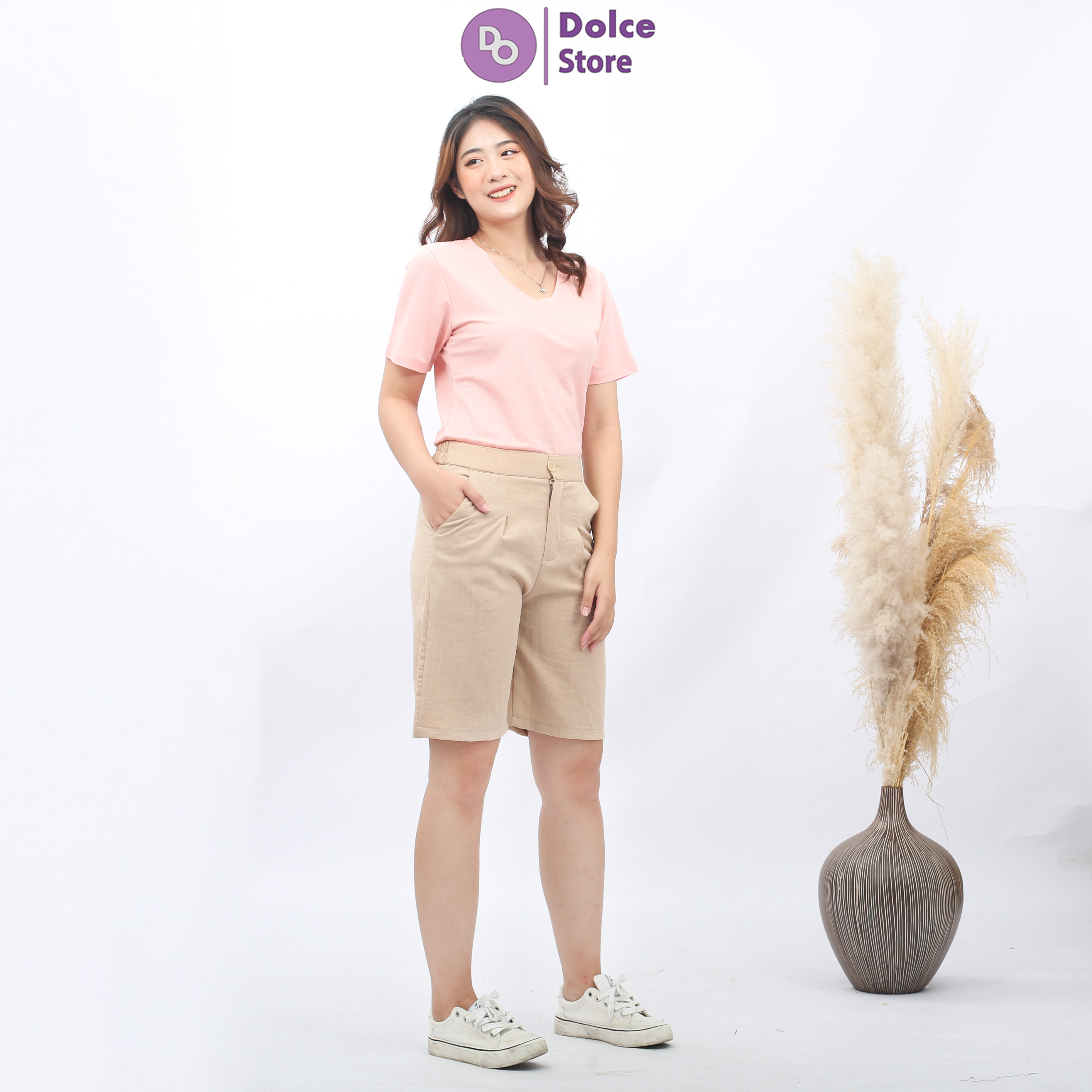 Quần short đũi cạp chun giả cúc - Dolce