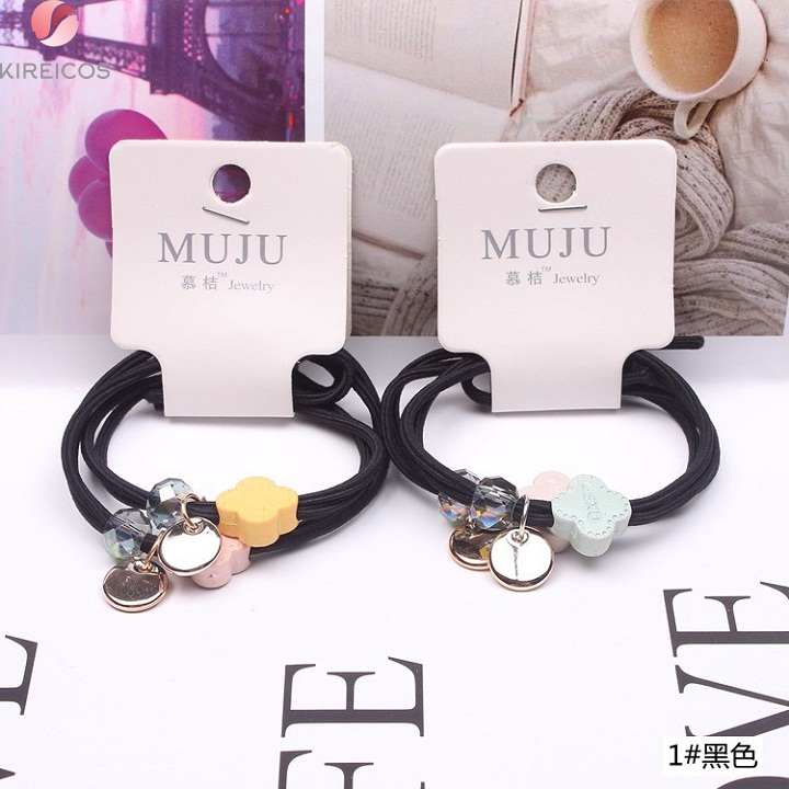 [HCM]Set 2 Dây Cột Tóc Hoa 4 Cánh Màu Đen - kireicos
