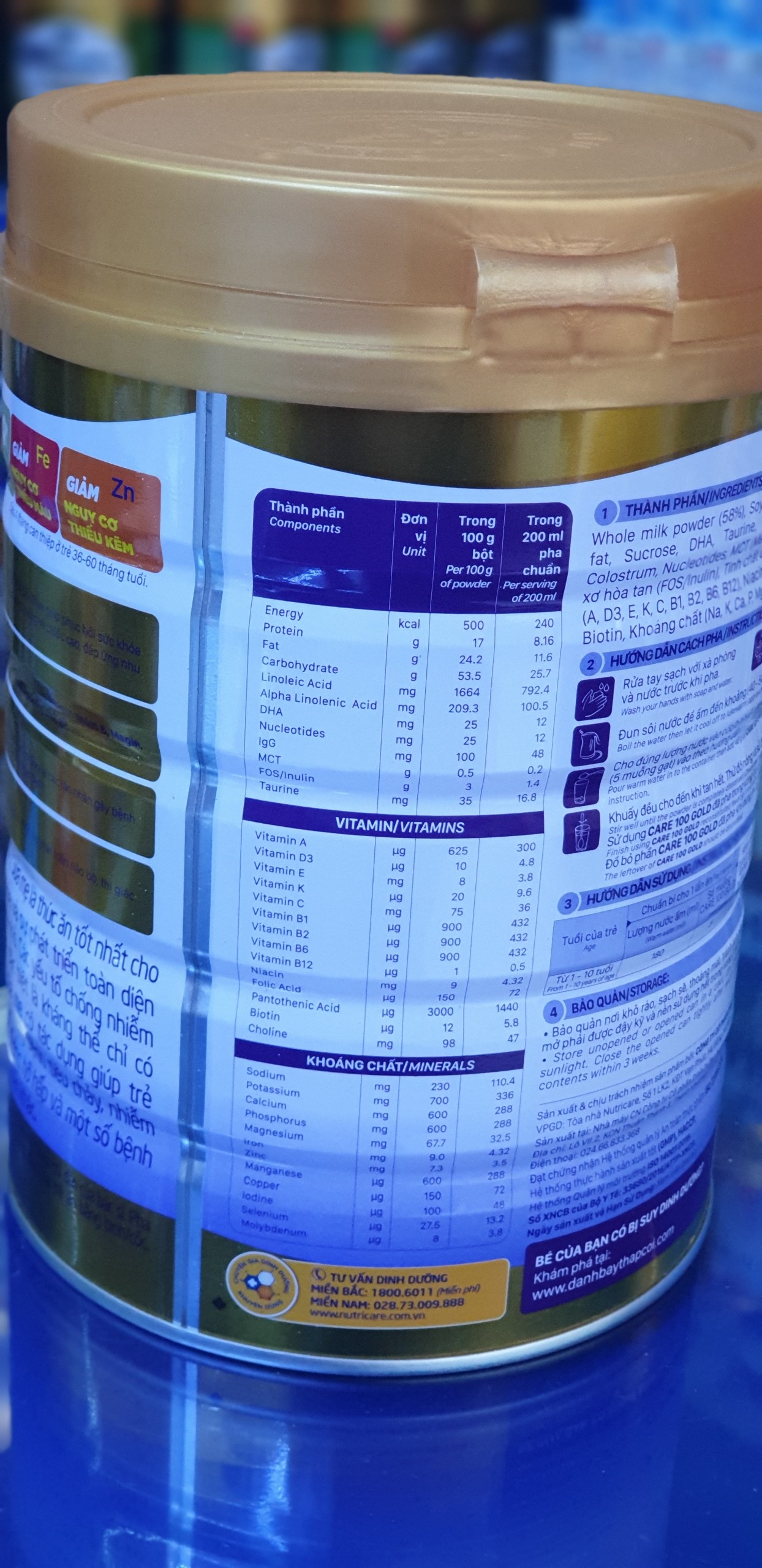 Sữa bột Care 100 Gold 900g (1-10 Tuổi)