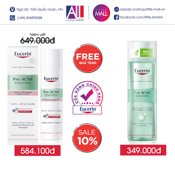 Tinh chất dưỡng sáng da mụn Eucerin pro acne solution anti-acne mark 40ml TẶNG nước tẩy trang 200ml (Nhập khẩu) cao cấp