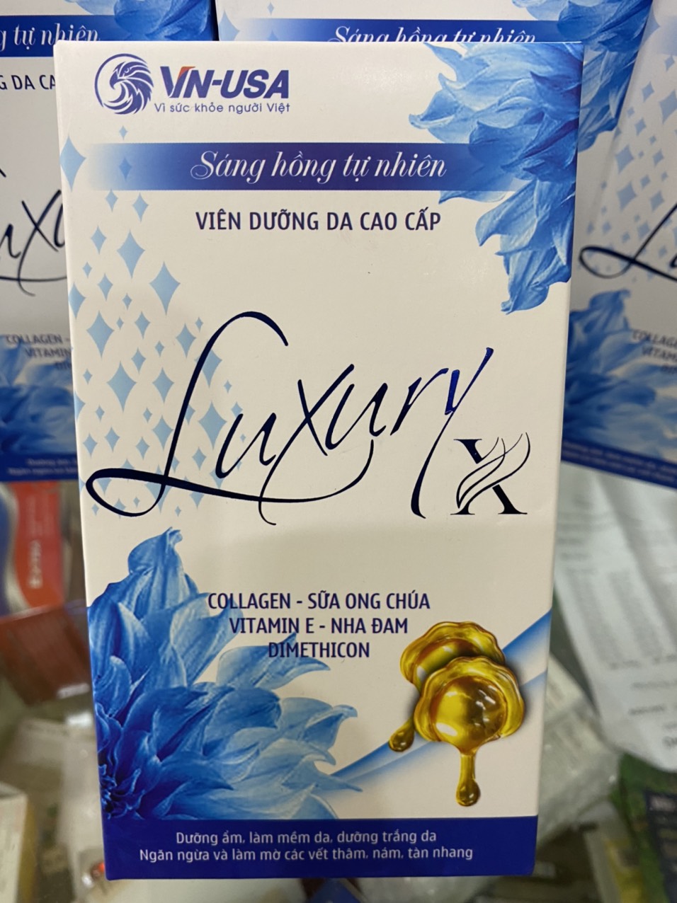 VIÊN DƯỠNG DA CAO CẤP LUXURY - DƯỠNG DA TRẮNG SÁNG, MỜ NẾP NHĂN VÀ VẾT THÂM DA, NGĂN NGỪA LÃO HÓA DA - HỘP 3 VỈ