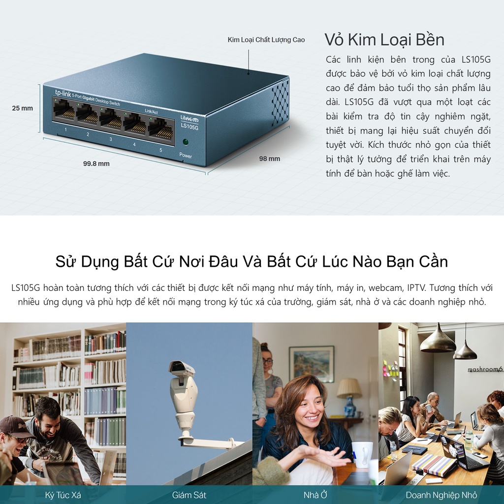 Thiết bị chia mạng Switch để bàn 5 cổng Gigabit TP-LINK LS105G