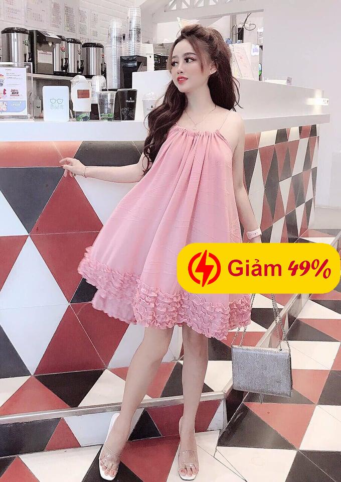 Đầm yếm bèo voan hai dây thắt nơ dễ thương TTKX0130