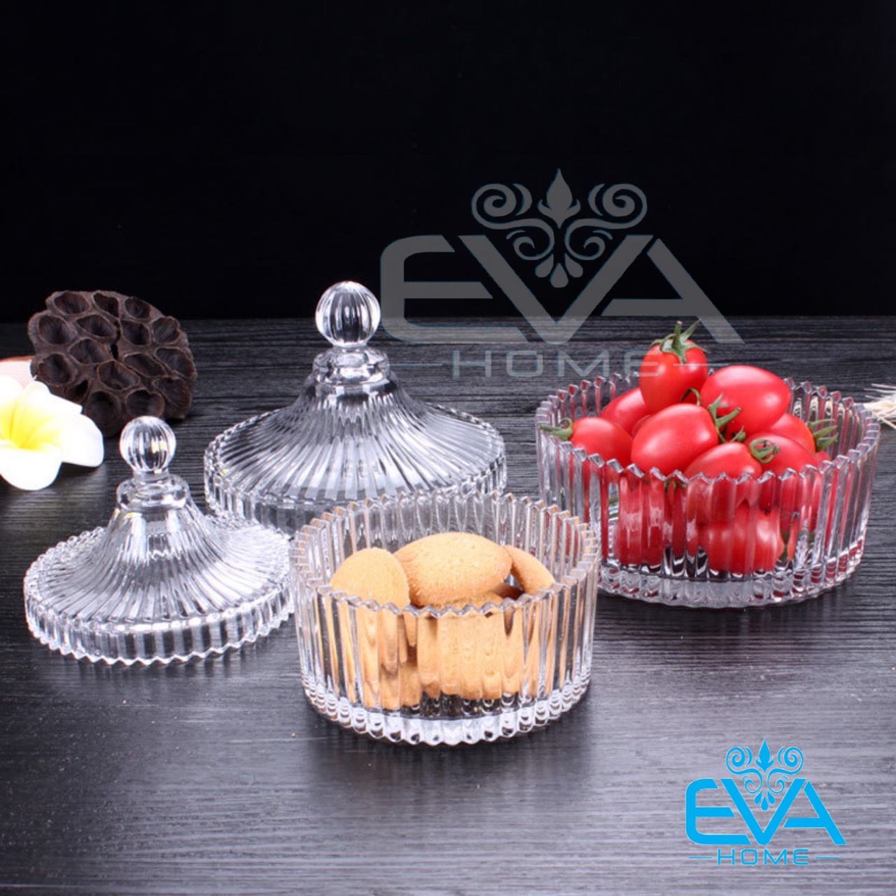 [HCM]Combo 3 Thố Mứt Thuỷ Tinh Pha Lê Kẻ Sọc Sang Trọng / Thố Mứt Tết VT M3293