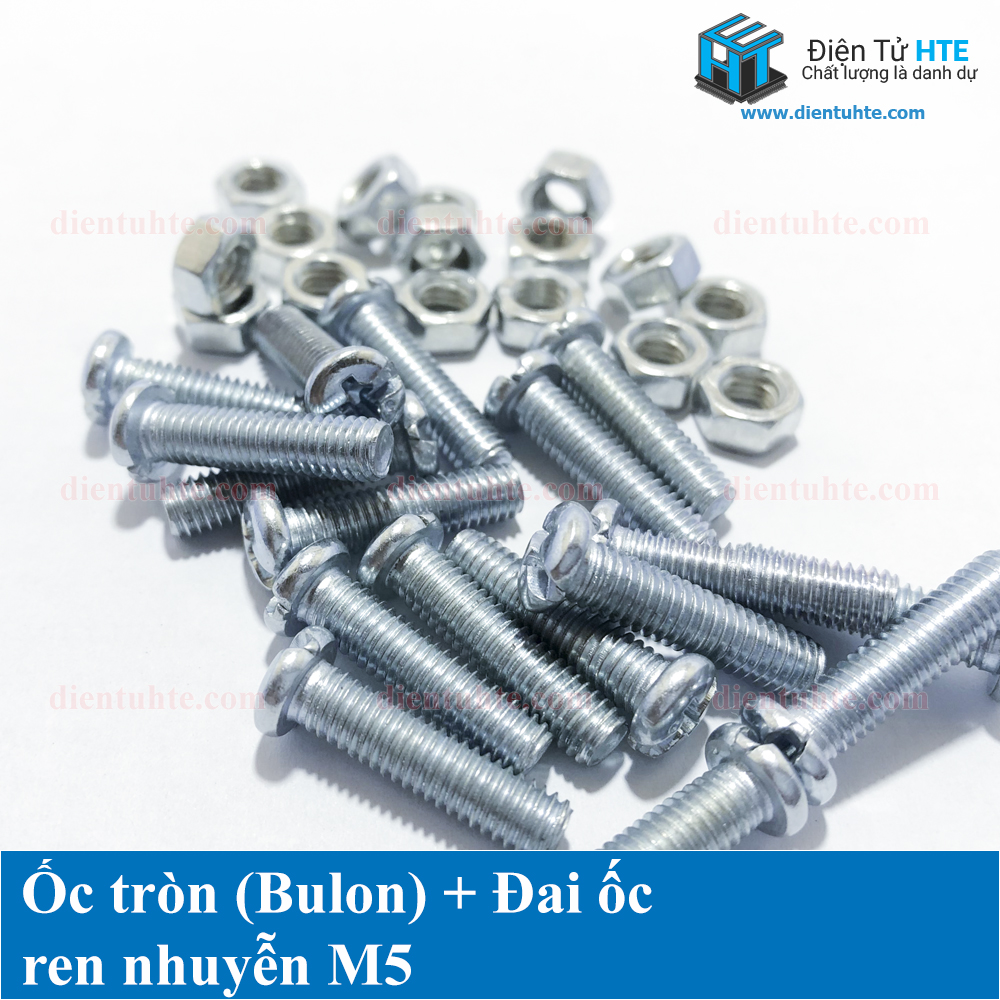 Ốc tròn (Bulon) + Đai ốc ren nhuyễn M5