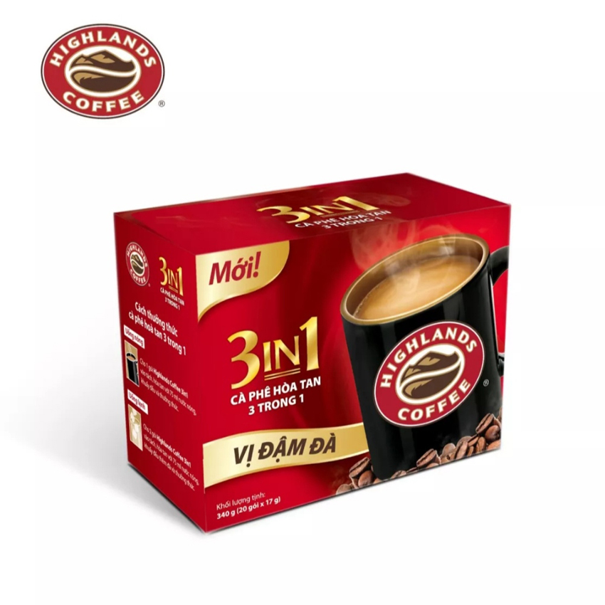Cà Phê Hòa Tan 3in1 Highlands Coffee (hộp 10 Gói x 17g) và (hộp 20 gói x 17g)