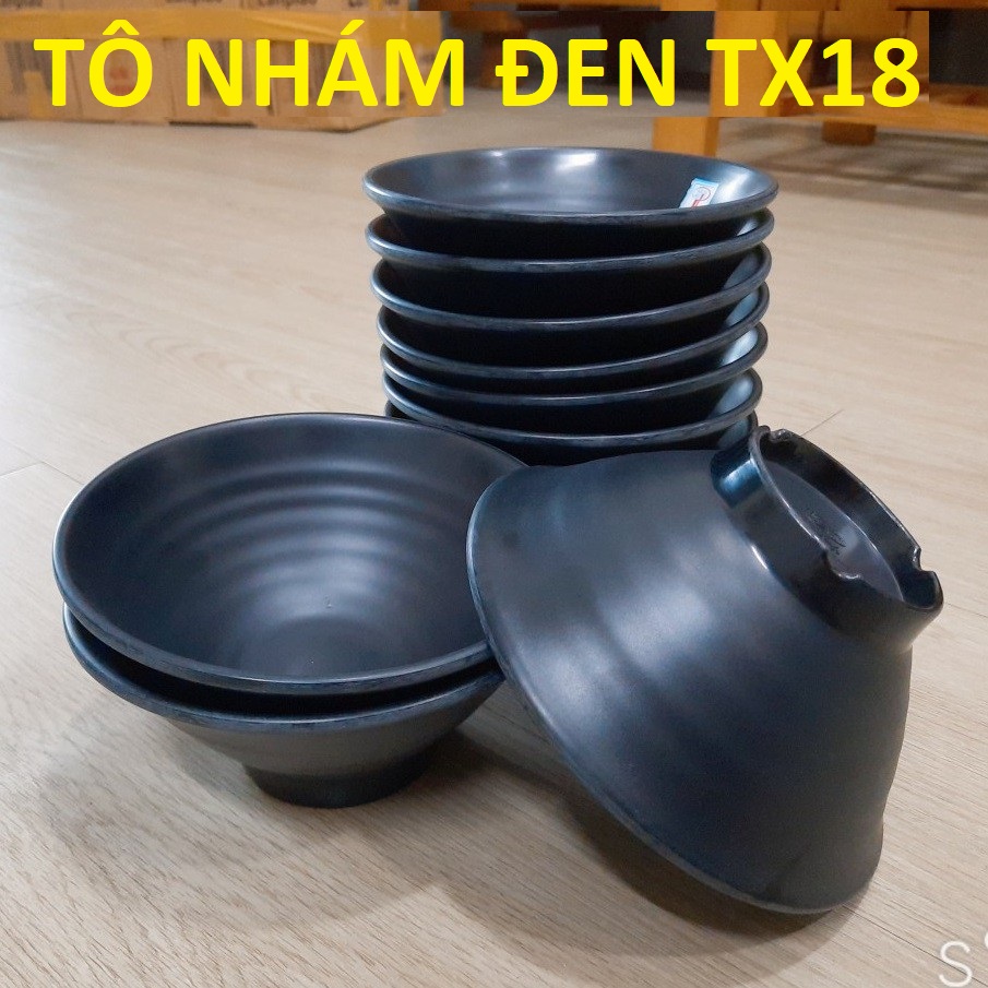 Tô nhựa melamine đựng bún phở đen nhám ø 14.1 x 6.5 cm / ø 16.3 x 7.3 cm / ø 20.3 x 7.7 cm - tox 16/17/18 cm