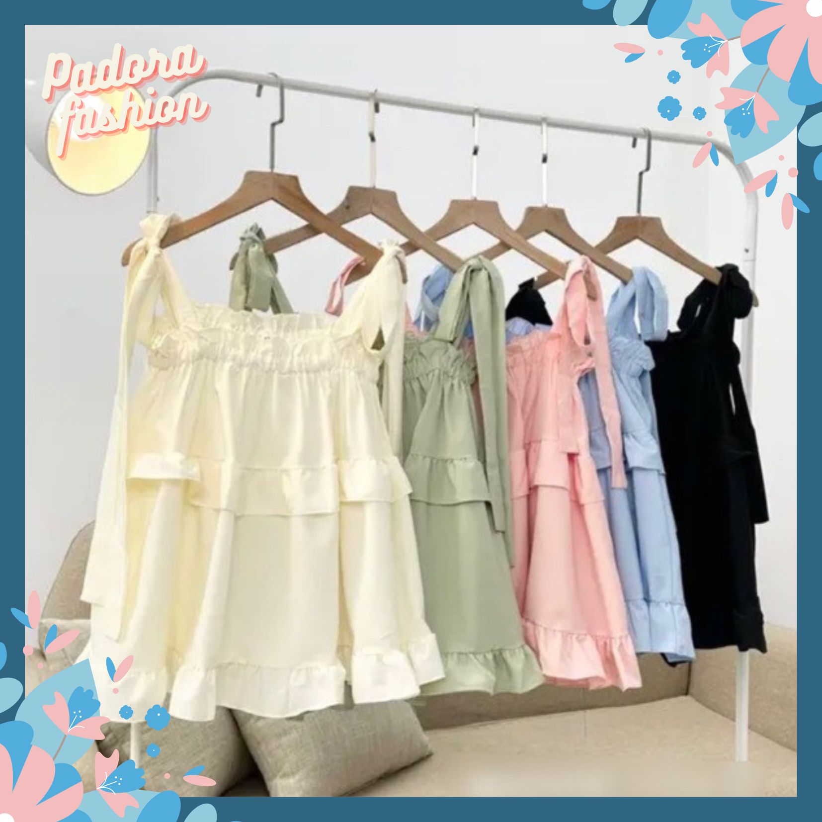 Áo 2 dây babydoll buộc nơ vai Áo kiểu nữ hai dây Padora-A91