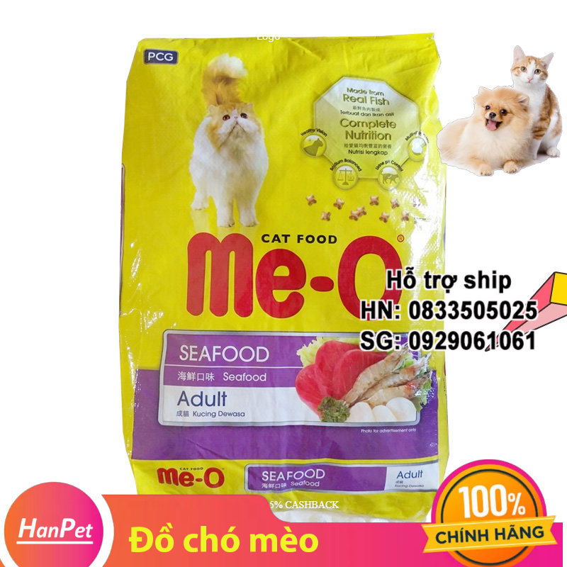 [Hoàn tiền 6%] Hanpet - Me-O thức ăn viên cho mèo lớn - dạng bao 7kg (2 loại) ( cá ngừ / hải sản / cá thu)