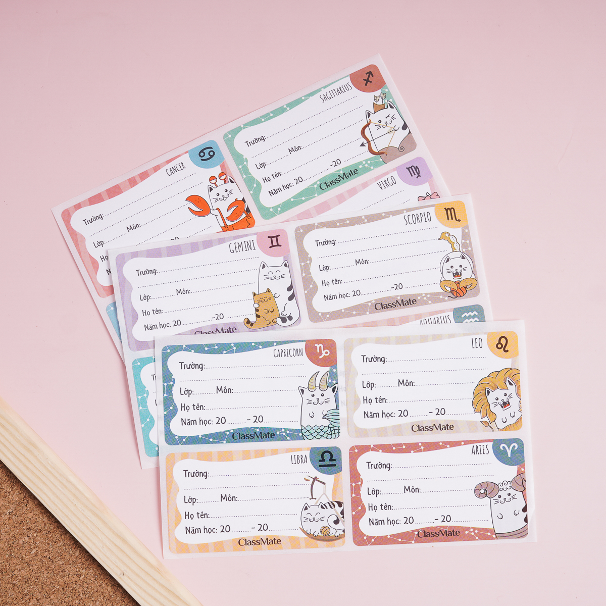 Nhãn vở có keo dán sẵn classmate cat zodiac 12 cái/túi cl-nt236