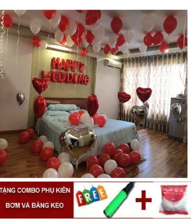 Set bóng trang trí phòng cưới phòng tân hôn màu đỏ