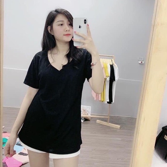Áo Thun Nữ Cổ Tim Chất Liệu Cotton Co Giãn Tốt