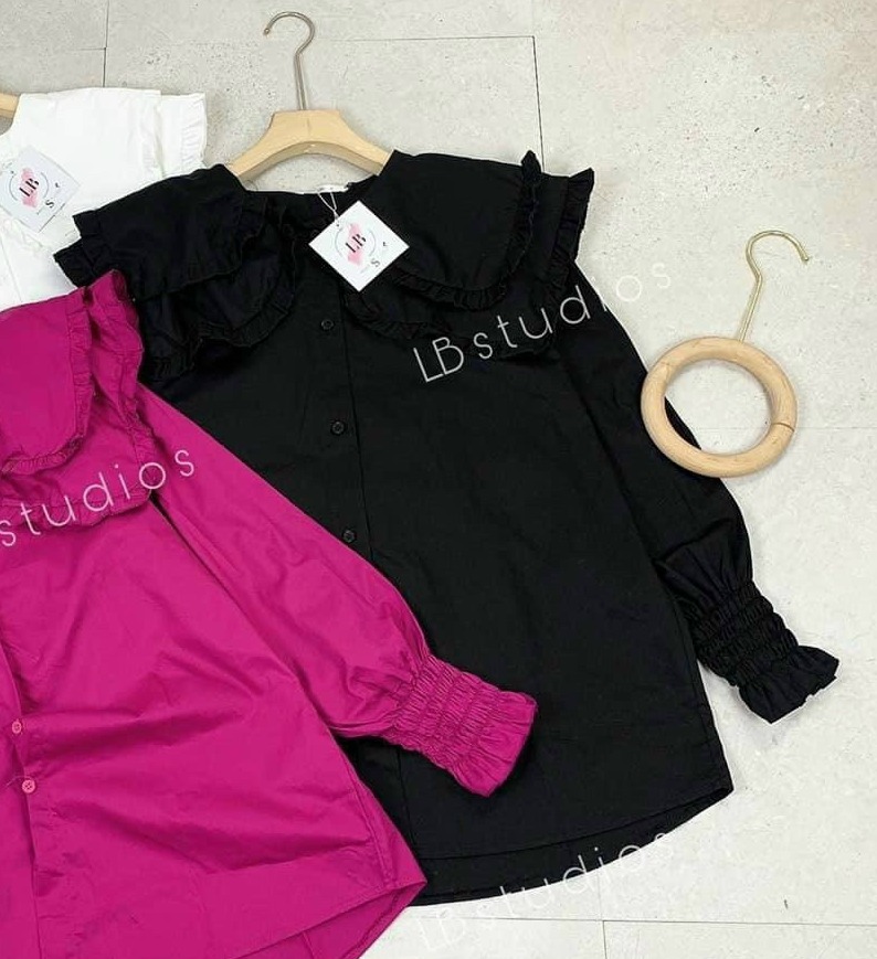 HOT 🔥🔥🔥 Áo sơ mi đắp vai phối bèo form rộng - Ảnh thật