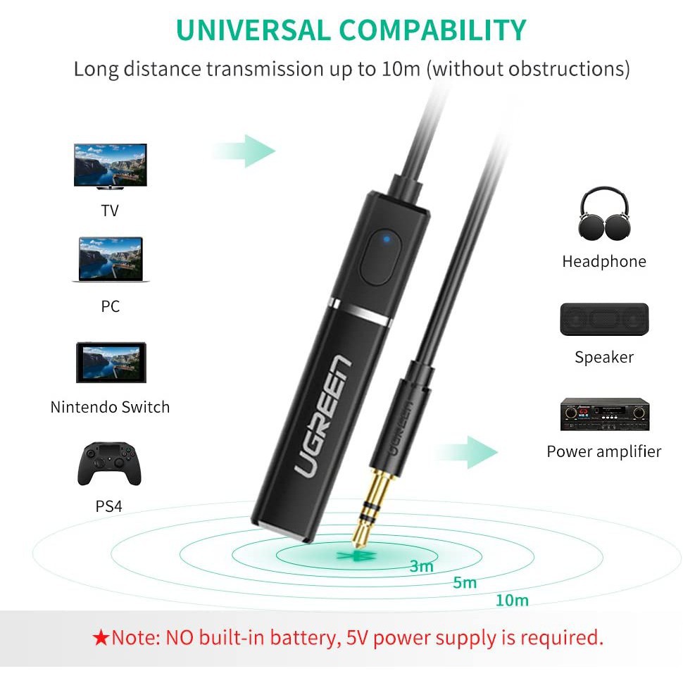 Bộ phát Bluetooth 4.2 Ugreen 40761 cổng 3.5mm Cho Tivi, Máy Tính