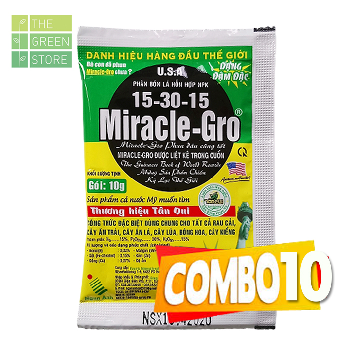 Combo 5 -10 gói Phân bón NPK Hà Lan Miracle Gro 15-30-15+TE (10g), dạng chelate dễ hấp thu, kích ra hoa, đậu trái cho hoa lan, hoa hồng, mai vàng, cây cảnh, rau màu, cây ăn trái
