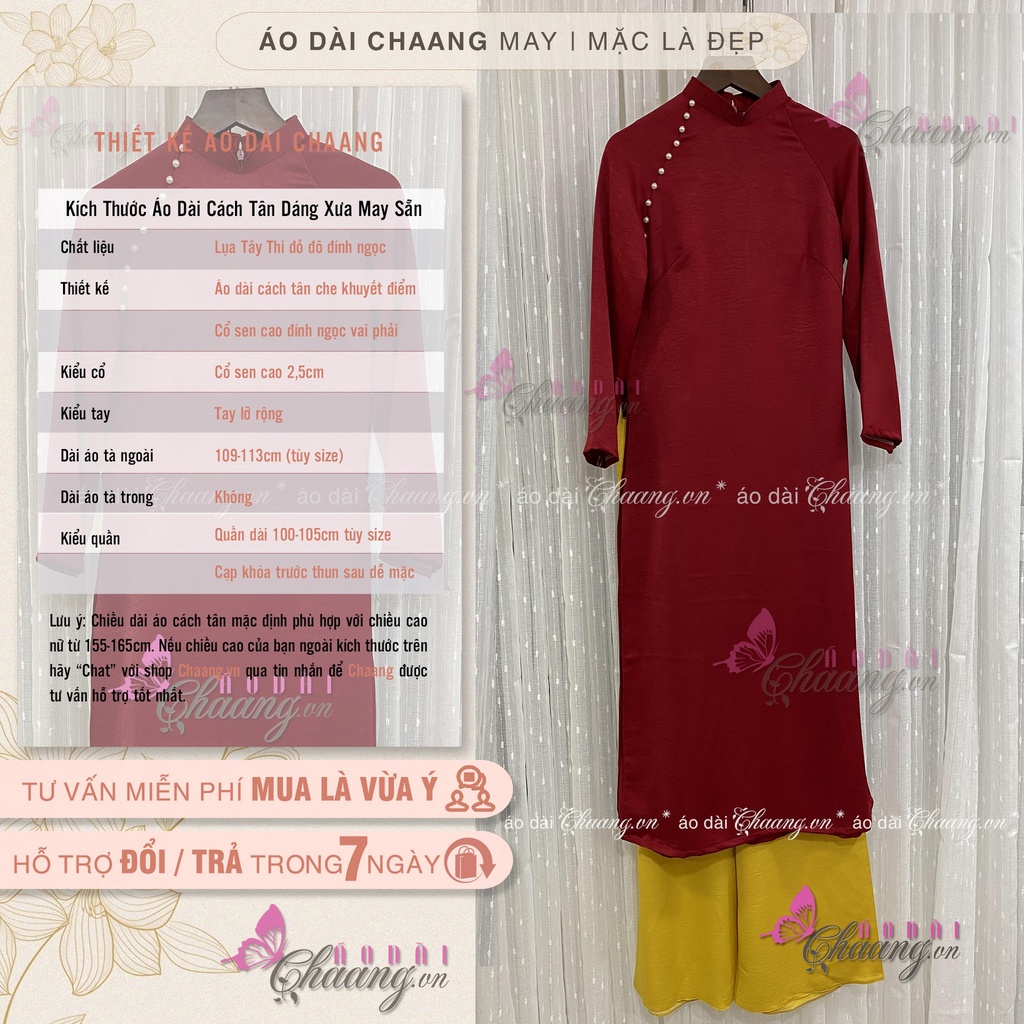 Set áo dài cách tân dáng suông rộng, Chaang may sẵn áo dài truyền thống tay lỡ đính ngọc