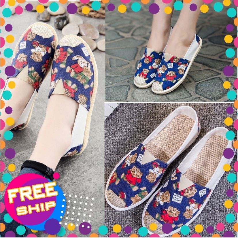 Giày slip on nữ chất liệu vải, mũi cói cách điệu, đế mềm đi êm chân, giày lười nữ đẹp, giày Viva giá rẻ