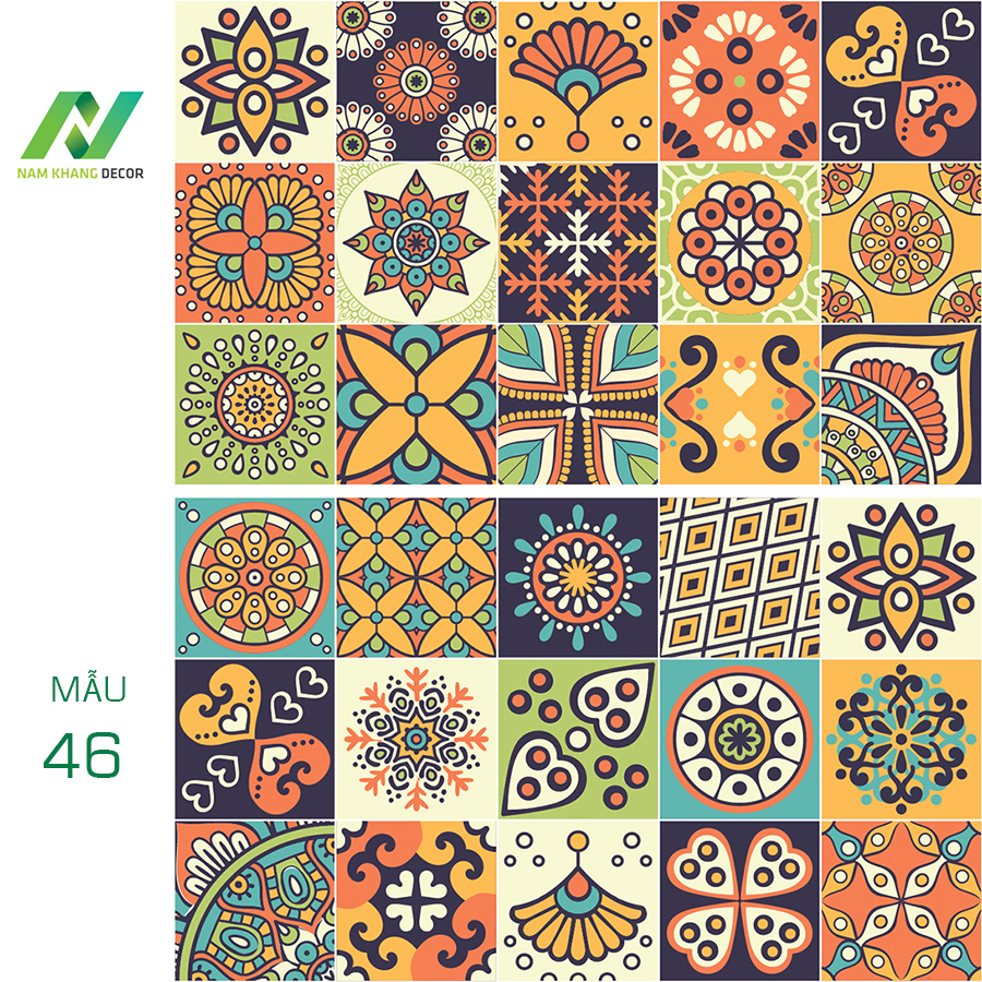 Decal gạch bông Set 30 ô 20cm - NK46 ( cam đoan bán decal nhựa 100%)