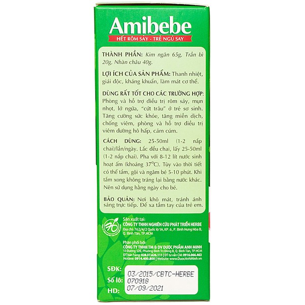 [Hàng chính hãng] Tắm bé thảo dược Amibebe