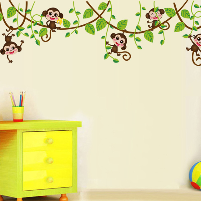 Decal dán tường khỉ đùa nghịch trên dàn dây leo cho bé Sticker Tranh Dán Tường AY7247- Decal dán tường cho bé - Decal dán tường động vật