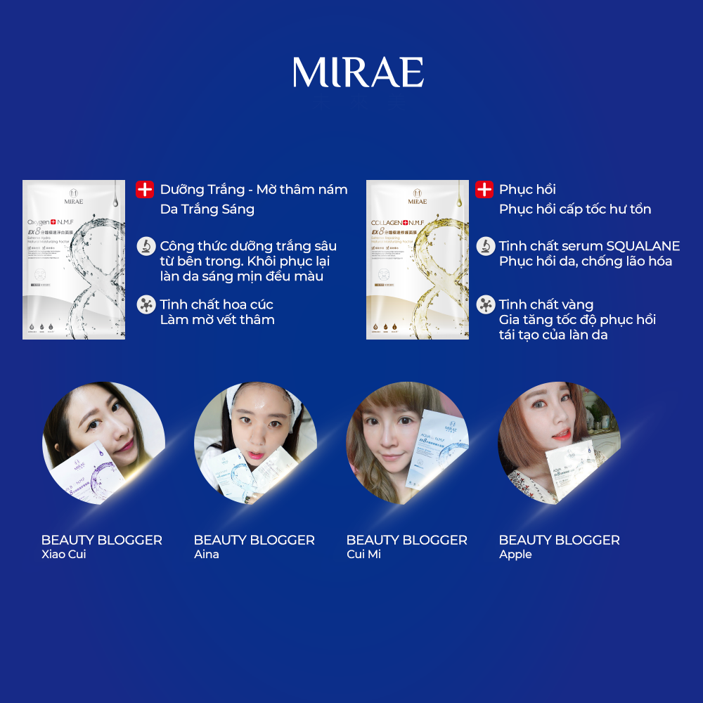 Mặt nạ Mirae EX8 phút dưỡng trắng cấp tốc - Oxygen cung cấp độ ẩm giúp da sáng bóng