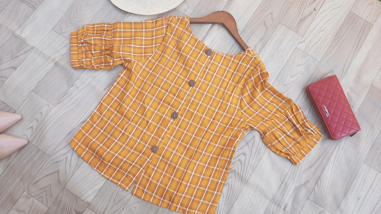 Áo sơ mi công sở nữ linen cổ tròn tay phồng