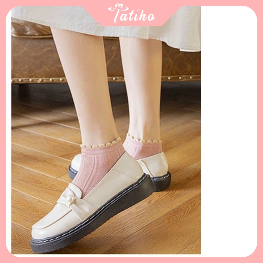 Vớ tất nữ unisex ren cổ ngắn trơn cổ nhúng bèo thời trang - mã tv029
